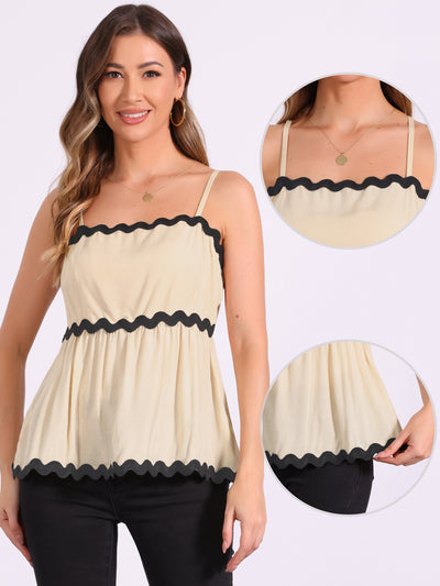 Adjustable Spaghetti Straps Sleeveless Contrast Color Peplum Tops