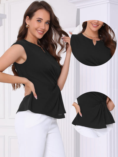 Cap Sleeve Ruched Twist Knot Work Office Blouse