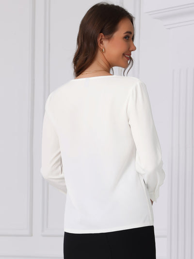 V Neck Dressy Casual Long Sleeve Work Blouse