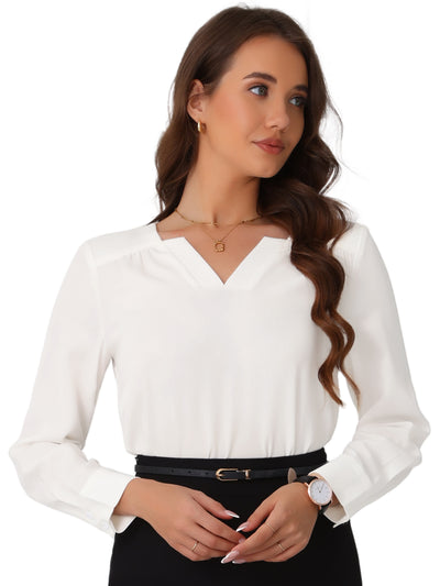 V Neck Dressy Casual Long Sleeve Work Blouse