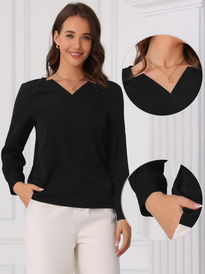 V Neck Dressy Casual Long Sleeve Work Blouse