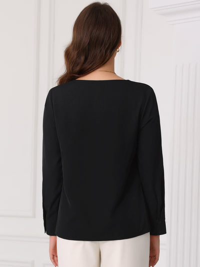 V Neck Dressy Casual Long Sleeve Work Blouse