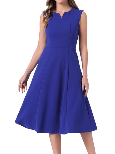 Notch Neck Pocketed Work Office A-Line Midi Dress