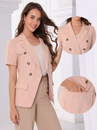 Short Sleeve Blazer for Women's Double Breasted Work Office Blazer