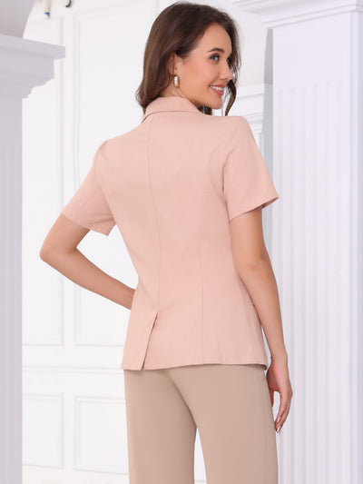 Short Sleeve Blazer for Women's Double Breasted Work Office Blazer