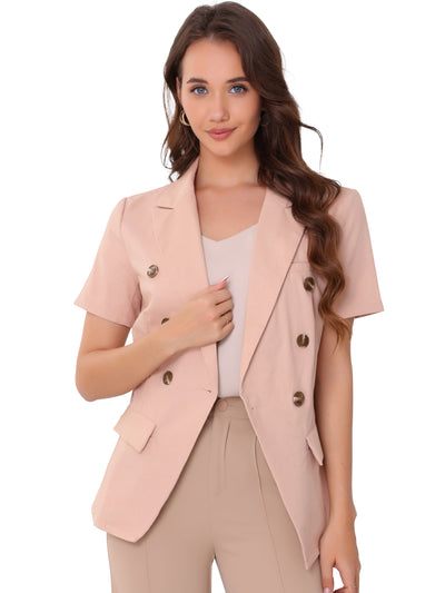 Short Sleeve Blazer for Women's Double Breasted Work Office Blazer