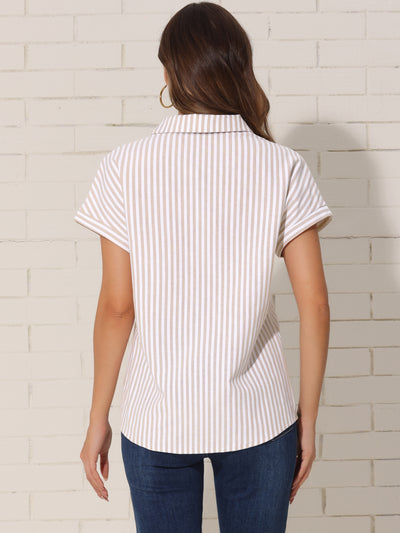 Striped Button Down Shirts for Women's Cotton Casual Cap Sleeve Blouse Tops