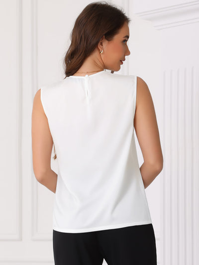 Satin Round Neck Sleeveless Solid Color Blouse