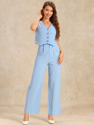 2 Pieces Sleeveless Cropped Vest & Straight Leg Pants Set