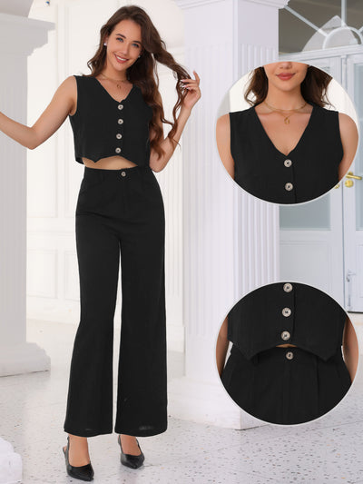 2 Pieces Sleeveless Cropped Vest & Straight Leg Pants Set