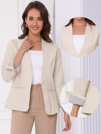 Linen Single Button Long Sleeve Solid Work Blazers