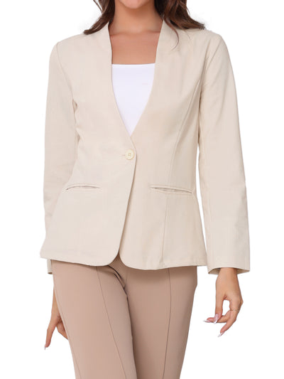 Linen Single Button Long Sleeve Solid Work Blazers