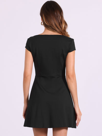 Square Neck Cap Sleeve A- Line Causal Mini Dress