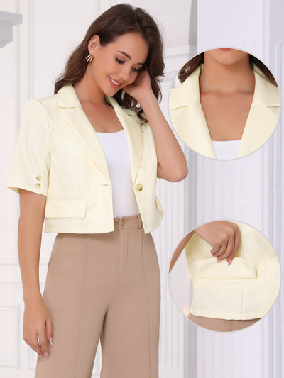 Short Sleeve One Button Work Cropped Blazer