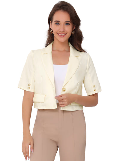 Short Sleeve One Button Work Cropped Blazer