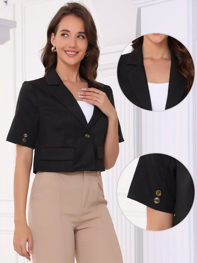 Short Sleeve One Button Work Cropped Blazer