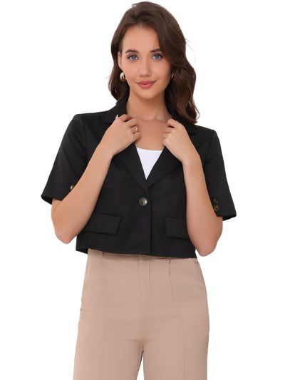 Short Sleeve One Button Work Cropped Blazer