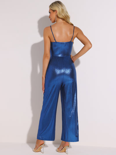 Glitter Sleeveless Spaghetti Strap Bow Knot Jumpsuits