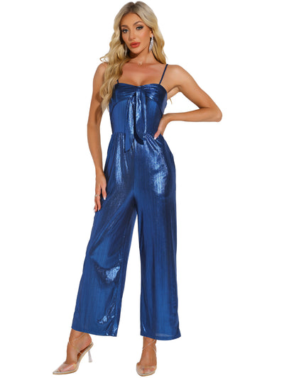 Glitter Sleeveless Spaghetti Strap Bow Knot Jumpsuits