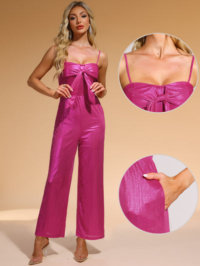 Glitter Sleeveless Spaghetti Strap Bow Knot Jumpsuits