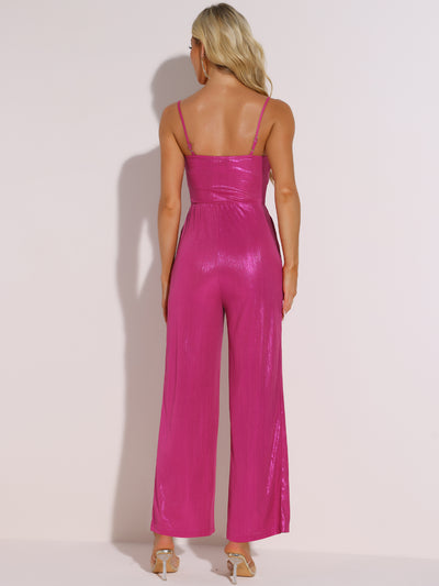 Glitter Sleeveless Spaghetti Strap Bow Knot Jumpsuits