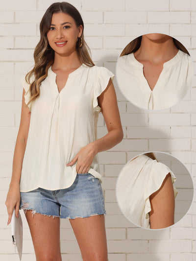 Summer Tops for Women's V Neck Ruffle Cap Sleeve Blouses Top