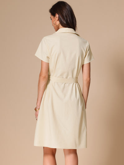 Linen Cotton Short Sleeve Button Down Midi Shirt Dress