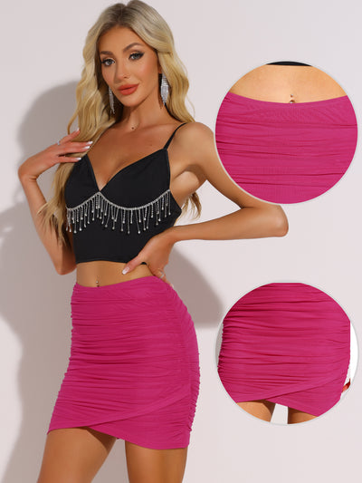 Ruched Party Clubwear Sexy Mesh Bodycon Mini Skirt