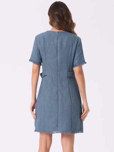 Tweed Round Neck Short Sleeves Textured Mini Dress