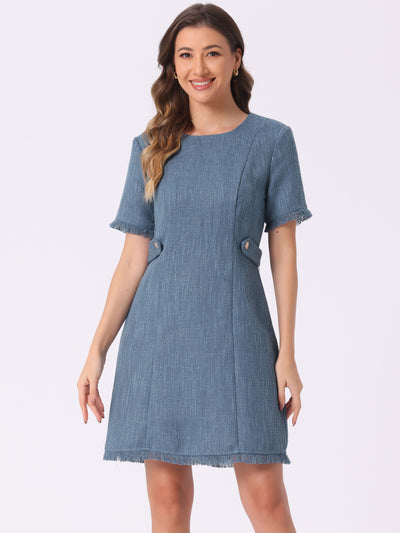 Tweed Round Neck Short Sleeves Textured Mini Dress