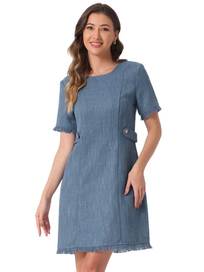 Tweed Round Neck Short Sleeves Textured Mini Dress