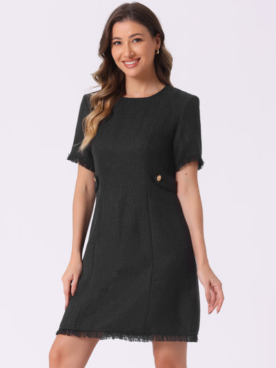 Tweed Round Neck Short Sleeves Textured Mini Dress