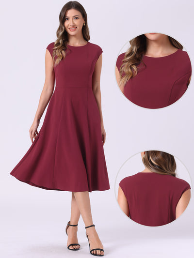 Cap Sleeve Pocketed A-Line Work Office Midi Dress