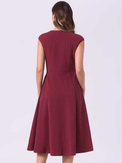 Cap Sleeve Pocketed A-Line Work Office Midi Dress