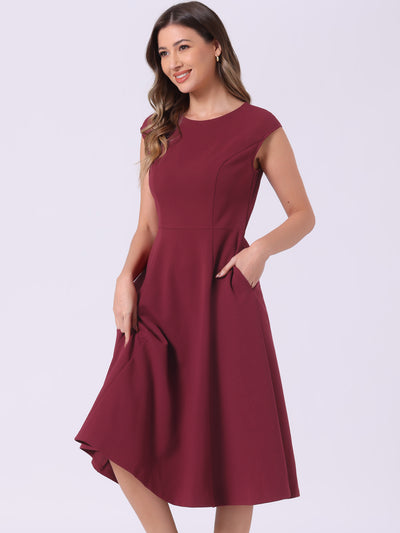 Cap Sleeve Pocketed A-Line Work Office Midi Dress