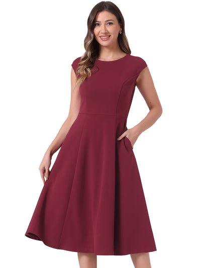 Cap Sleeve Pocketed A-Line Work Office Midi Dress