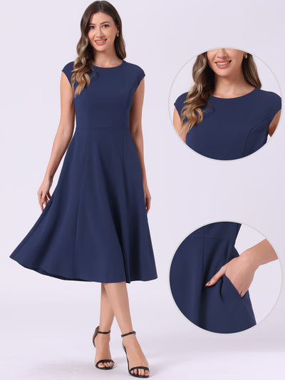 Cap Sleeve Pocketed A-Line Work Office Midi Dress