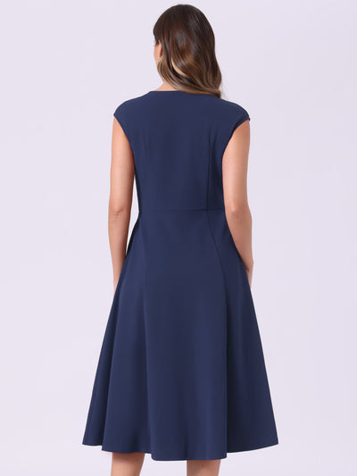 Cap Sleeve Pocketed A-Line Work Office Midi Dress