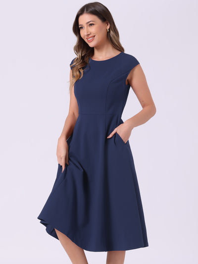 Cap Sleeve Pocketed A-Line Work Office Midi Dress