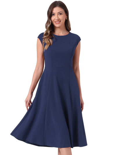 Cap Sleeve Pocketed A-Line Work Office Midi Dress