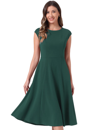 Cap Sleeve Pocketed A-Line Work Office Midi Dress