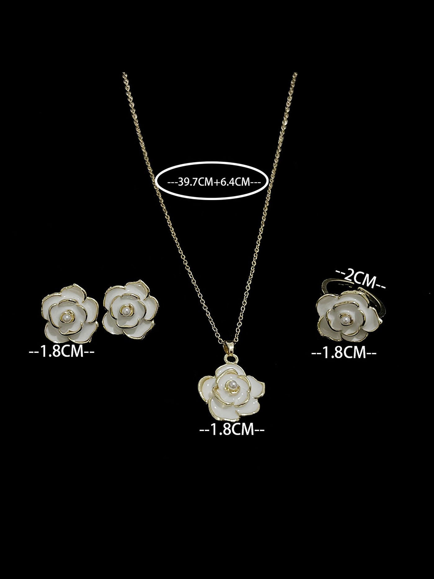 Allegra K 3 Pieces Floral Faux Pearl Earrings Ring and Pendant Necklace Jewelry Set