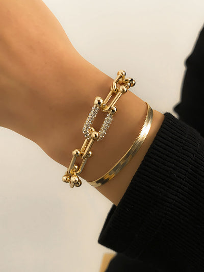 U Buckle Metal Stackable Rhinestone Bracelet Set