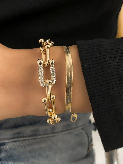 U Buckle Metal Stackable Rhinestone Bracelet Set