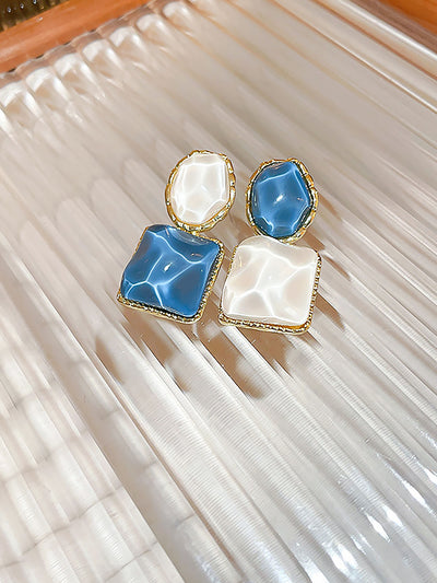 Sparkling Water Pattern Irregular Square Oval Earrings