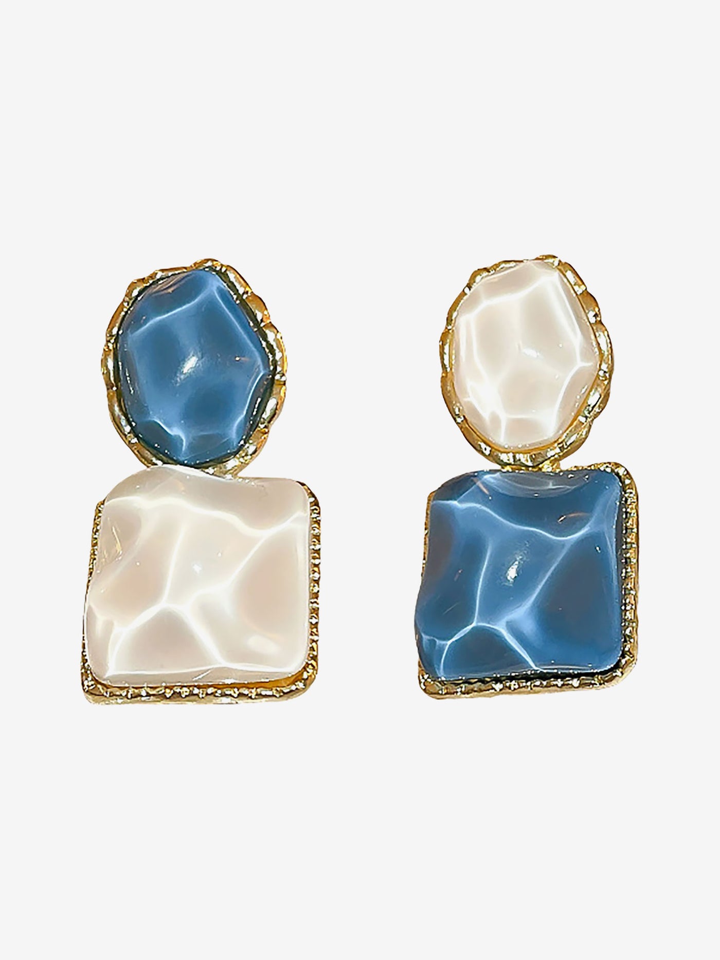 Allegra K Sparkling Water Pattern Irregular Square Oval Earrings