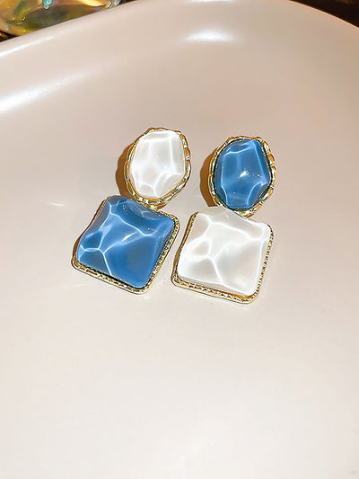 Sparkling Water Pattern Irregular Square Oval Earrings