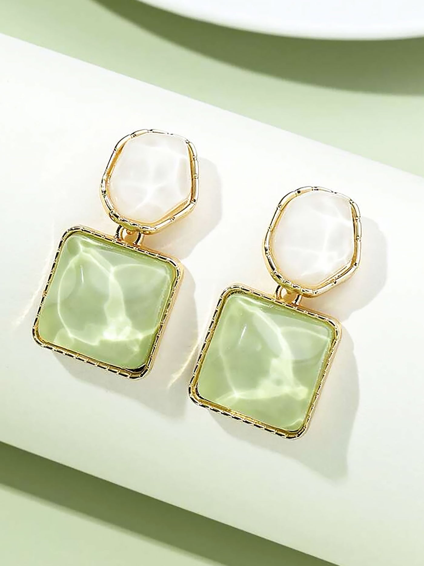 Allegra K Sparkling Water Pattern Irregular Square Oval Earrings