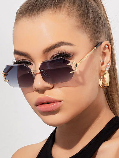 Frameless Cut Edge Polygonal Metal Sunglasses