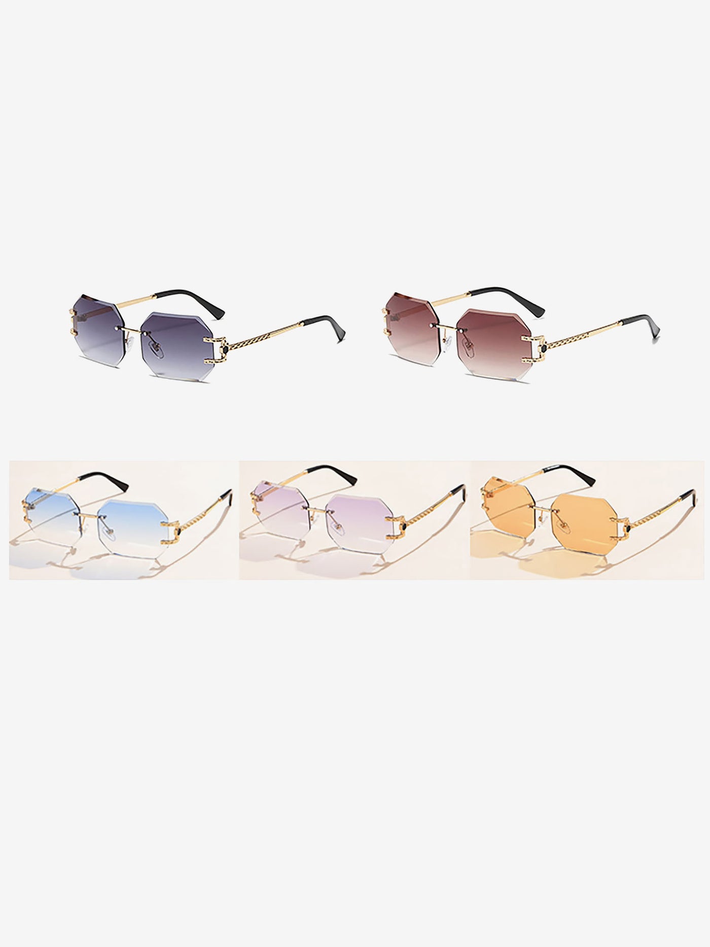 Allegra K Frameless Cut Edge Polygonal Metal Sunglasses